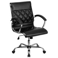 Flash Furniture Mid-Back Designer Black Leather Executive Office Chair with Chrome Base [GO-1297M-MID-BK-GG]